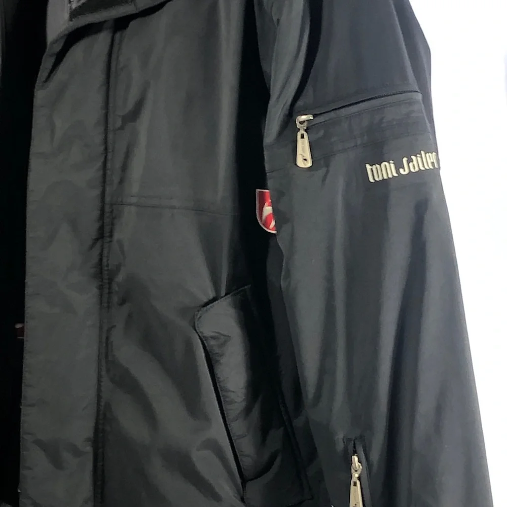 Toni Sailer ski jacket zipper front black mens MEDIUM black white red